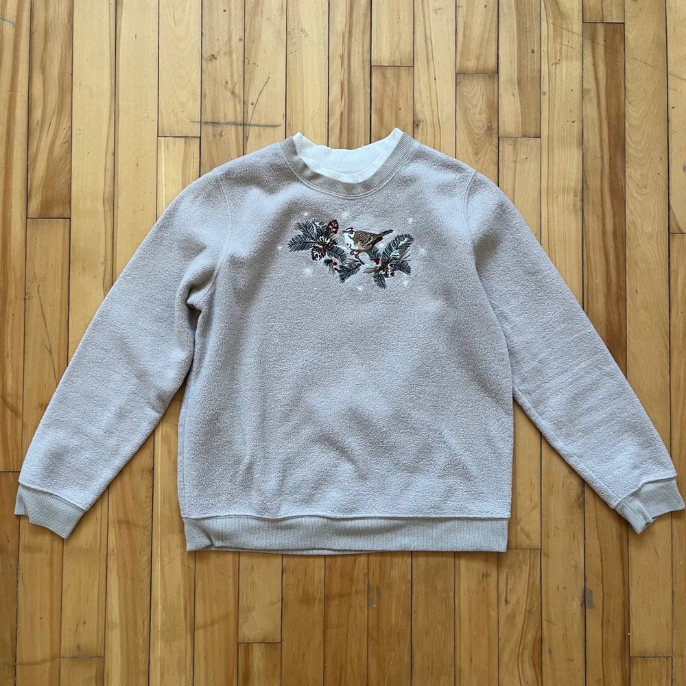 Tradition Country Collection Fleece Sweatshirt Bird Pinecone Mock Neck M